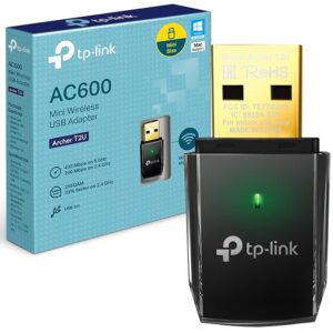 TP-Link Archer T2U AC600 USB 2.0, 433 Mbps WiFi Wi-Fi Speed Wireless Dual Band USB Adapter for PC, Desktop, Laptop and Tablet (Supports Windows XP/7/8/8.1/10/11, Mac OS 10.15 and Earlier, Linux, Black (NEW)